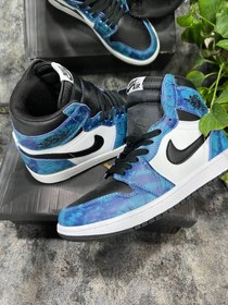 تصویر نایک ایر جردن ۱ ساقدار تای دای آبی نفتی Nike air Jordan 1 high tie dye blue 