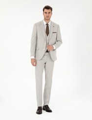 تصویر کت و شلوار پیرکاردین اورجینال Pierre Cardin 1117731 Beige Ex. Slim Fit Vest Suit 50303602-VR011 