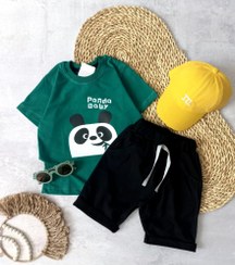 تصویر ست لباس بچگانه تابستانی پاندا سایز ۱ تا ۵ سال رنگ سبز 