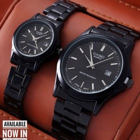 تصویر ست ساعت مچی عقربه ای کاسیو مدل 9121 با بند استیل مشکی 