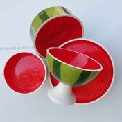 تصویر سرویس پذیرایی چهار تکه دست ساز طرح هندوانه یلدا Yalda watermelon design Handmade four-piece dining service