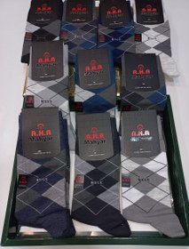 تصویر جوراب مهیار ساقدار اصل (AHA) طرح مربع لوزی عطر دار الوان mahyar aha men long socks squre and Diamond