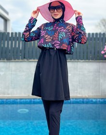 تصویر مایو حجابی بورکینی آستین استاندارد طرح دار زنانه Remsa Mayo REMSA-R046-NEON 