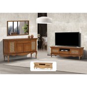 تصویر ست آینه کنسول و میز تلویزیون چوبی مدل فرانسوی حصیری 