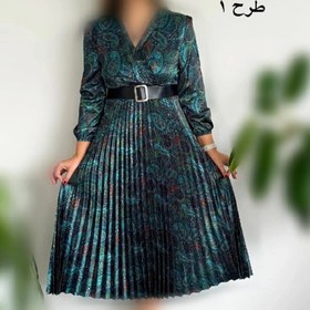 تصویر پیراهن زنانه مجلسی ساتن طرح کلوش - آبی Klosh
