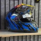 تصویر کلاه کاسکت فک متحرک رادین رنگ آبی| کلاه اقتصادی و ارزان 