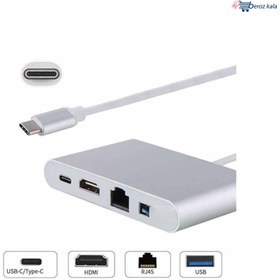 تصویر تبدیل 4 کاره TYPE C به USB ،HDMI ،TYPE C ،LAN 