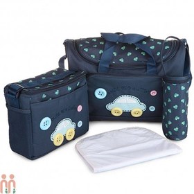 تصویر ساک لوازم نوزاد 4 تکه برزنتی وارداتی کیفیت عالی سرمه ای ماشین 4pcs baby navy diaper bag 