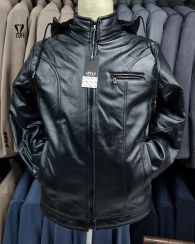 تصویر کاپشن چرم مشکی 