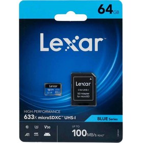 تصویر کارت حافظه microSDXC لکسار مدل 633X-A1-V30 کلاس 10 استاندارد UHS-I U3 - 64 Lexar TransMemory MicroSD Memory