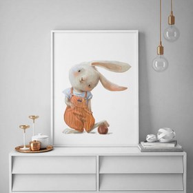 تصویر تابلو اتاق کودک هپی لند طرح بچه خرگوش بازیگوش کد T170213 - 15×20 سانتی متر 