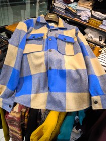 تصویر پیراهن پشمی فوتر کبالتی آبی + کرم گرم با چهارخونه‌های درشت فوق‌العاده خفن| اورجینال دیلم - XL Cobalt blue + cream warm wool footer shirt with super cool large squares | Original Deylam