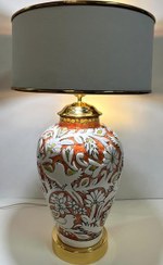 تصویر آباژور رومیزی گل‌و مرغ نقش برجسته نارنجی 