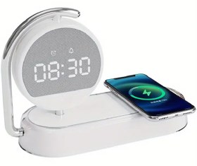 تصویر ساعت رومیزی و شارژر وایرلس همراه با چراغ مدل K01T Clock Wireless Charge With Night Light K01T