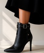 تصویر نیم بوت زنانه نوک تیز پاشنه میخی سایز ۳۸ تا ۴۱ رنگ کرم و مشکی 