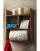 تصویر شلف دیواری چوبی با ۳ عدد قلاب مناسب حوله و لوازم 