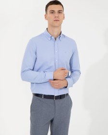 تصویر پیراهن آستین بلند مردانه جذب آبی پیرکاردین 