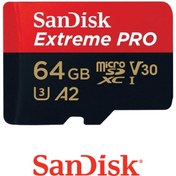 تصویر کارت حافظه microSDXC سن دیسک مدل Extreme PRO کلاس A2 استاندارد UHS-I U3 سرعت 170MBs ظرفیت 64 گیگابایت به همراه آداپتور SD ا Sandisk Extreme Pro IPM UHS-I U3 Class A2 170MBps microSDXC 64GB With SD Adapter Sandisk Extreme Pro IPM UHS-I U3 Class A2 170MBps microSDXC 64GB With SD Adapter
