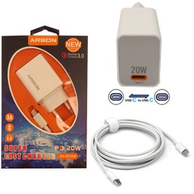 تصویر کلگی شارژر آرسون مدل AN-W20W به همراه کابل تایپ سی Arson charger model AN-W20W