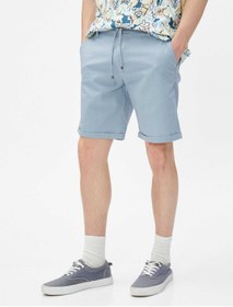 تصویر Keten Karışımlı Şort Bermuda Beli Bağcıklı Düğmeli Cep Detaylı 