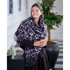 تصویر شال پاییزه موهر پلنگی - طوسی مشکی / پلنگی درشت 