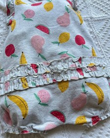 تصویر رامپر نخی سفید طرح میوه Carter's کش سان - یقه گرد- بالا تا پایین جلو دکمه - زیر دکمه برای تعویض پوشک - حلقه آستین چین دار