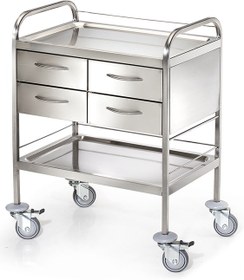 تصویر ترالی دارو استیل کد - MHT44 - 50*70 تمام استیل ضد زنگ 4کشو بالا Stainless steel drug trolley