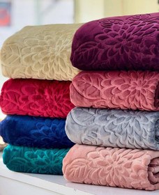 تصویر پتوی گلبافت ۱نفره (گل برجسته) - سرمه ای 