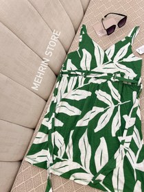 تصویر پیراهن ساحلی نخی هاوایی با طرح بندی و سایزبندی - سبز مناسب ۳۸ الی ۴۶ 