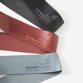 تصویر ست بند ورزشی - پیلاتس دمیوس 5 تا 7 کیلوگرم - دکتلون Domyos Resistance Band Set - 5-6-7 Kg - Grey/Claret Red/Black - 3 Pieces 