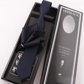 تصویر کراوات سرمه ای تیره جودون با دستمال جیب در ۶ رنگ عرض 5.5 سانتیمتر 