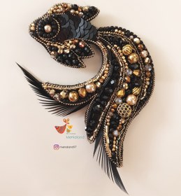 تصویر گلسینه ماهی جواهردوزی مشکی - نقره ای مشکی 