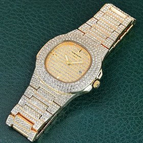 تصویر ساعت زنانه و مردانه پتک فیلیپ صفحه طرح دار بدنه استیل نگین دار Patek Philippe 