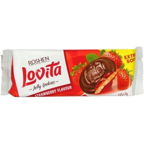 تصویر بیسکویت روشن لاویتا Roshen Lovita با ژله توت فرنگی و روکش شکلاتی 135 گرم 