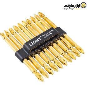 تصویر ست 10 عددی نوک پیچ گوشتی بلند لایت ژاپن (دو سر چهارسو) مدل 8110 Light Screwdriver Bits 8110