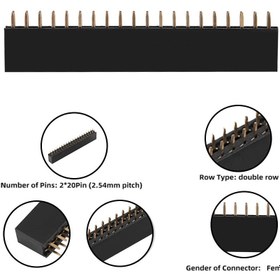 تصویر پین هدر 2x20 مادگی مستقیم فاصله پین 2.54 میلی متر 
