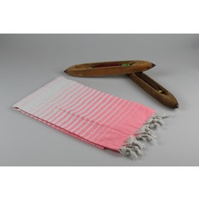 تصویر حوله ساحلی پشمک صورتی 100 در 180 سانتی‌متر برند lux touch Stripe Pink Peshtamal 100 x 180 cm Beach Towel