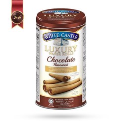 تصویر ویفر رولی لاکچری وایت کستل White Castle Luxury Wafer Rolls مدل شکلاتی chocolate وزن 300 گرم 