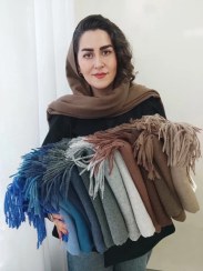 تصویر شال موهر فوتر کوبیده ریشه دار - آبی کاربنی 