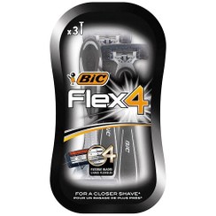 تصویر پک تیغ ژیلت 4 لبه Bic مدل Flex4 بسته 3 عددی 