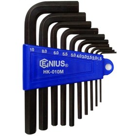 تصویر آچار آلن کوتاه شش گوش روکارتی 10عددی جنیوس 10 Piece Metric Hex Key Wrench Set Genius tools