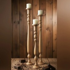 تصویر ست شمعدان چوبی ۳ تایی - چوب روشن 