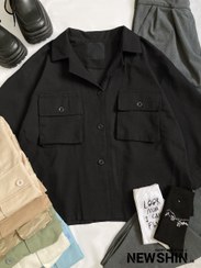 تصویر پیراهن باکسی 2 جیب آستین 3 ربع – 303071 