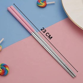 تصویر چاپستیک استیل صورتی 