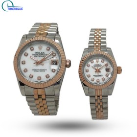 تصویر ساعت مچی ست رولکس صفحه صدفی AAA دیتجاست دورنگ رزگلد Rolex oyster watch set