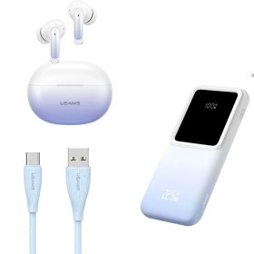 تصویر باندل هندزفری و پاوربانک و کابل تبدیل یوسمز USAMS XD19 Wireless Earbuds And CD193 Power Bank And SJ714 1m Type-C Cable Bundle