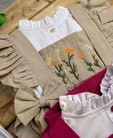 تصویر پیراهندخترانه لینن پیشبندی ۱ تا ۸ سال 