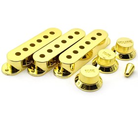 تصویر ست کامل کاور پیکاپ سینگل کویل گیتار الکتریک رنگ گلد52mm 