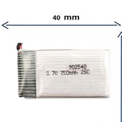تصویر باتری کوادکوپتر و هلیکوپتر 3.7 ولت با ظرفیت 750 میلی آمپر و ابعاد 902540 
