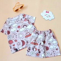 تصویر تیشرت و شلوارک تابستانی بچگانه طرح ابری - فروشگاه لباس بچگانه لیلو کید 